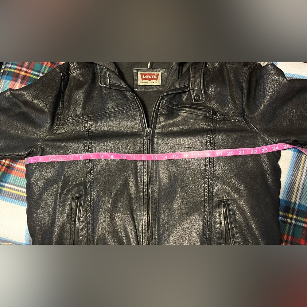 Levi's Hooded Faux Leather Black Jacket sz XL - Picture 9 of 11